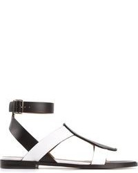 weiße und schwarze flache Sandalen aus Leder von Givenchy
