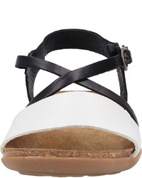 weiße und schwarze flache Sandalen aus Leder von Kickers