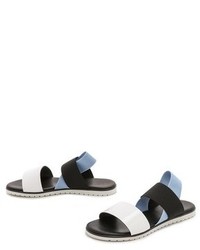 weiße und schwarze flache Sandalen aus Leder von Studio Pollini