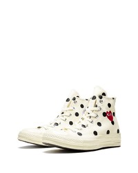 weiße und schwarze gepunktete hohe Sneakers aus Segeltuch von COMME DES GARÇONS PLAY X CONVERSE