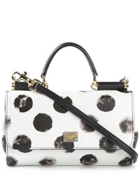 weiße und schwarze gepunktete Satchel-Tasche aus Leder von Dolce & Gabbana