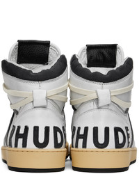 weiße und schwarze hohe Sneakers aus Leder von Rhude