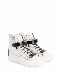 weiße und schwarze hohe Sneakers aus Leder von Giuseppe Zanotti