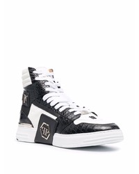 weiße und schwarze hohe Sneakers aus Leder von Philipp Plein