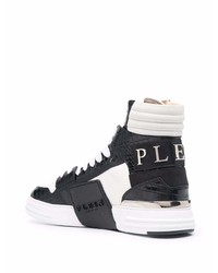 weiße und schwarze hohe Sneakers aus Leder von Philipp Plein