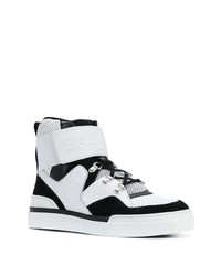 weiße und schwarze hohe Sneakers aus Leder von Balmain