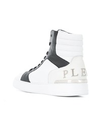 weiße und schwarze hohe Sneakers aus Leder von Philipp Plein