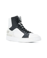 weiße und schwarze hohe Sneakers aus Leder von Philipp Plein