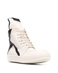 weiße und schwarze hohe Sneakers aus Leder von Rick Owens