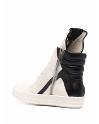 weiße und schwarze hohe Sneakers aus Leder von Rick Owens