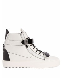 weiße und schwarze hohe Sneakers aus Leder von Giuseppe Zanotti