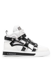 weiße und schwarze hohe Sneakers aus Leder von Roberto Cavalli