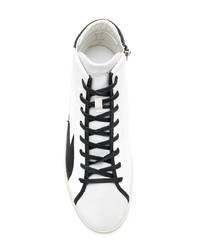weiße und schwarze hohe Sneakers aus Leder von Crime London