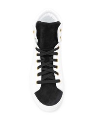 weiße und schwarze hohe Sneakers aus Leder von Moschino
