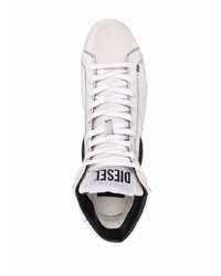 weiße und schwarze hohe Sneakers aus Leder von Diesel