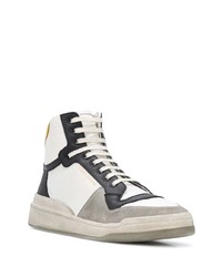 weiße und schwarze hohe Sneakers aus Leder von Saint Laurent