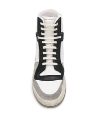 weiße und schwarze hohe Sneakers aus Leder von Saint Laurent