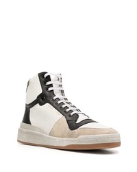 weiße und schwarze hohe Sneakers aus Leder von Saint Laurent