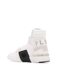 weiße und schwarze hohe Sneakers aus Leder von Philipp Plein