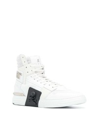 weiße und schwarze hohe Sneakers aus Leder von Philipp Plein