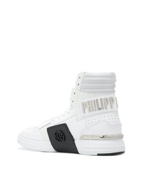 weiße und schwarze hohe Sneakers aus Leder von Philipp Plein