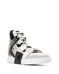 weiße und schwarze hohe Sneakers aus Leder von Philipp Plein