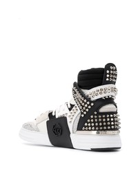 weiße und schwarze hohe Sneakers aus Leder von Philipp Plein