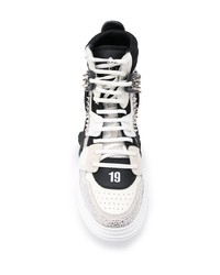 weiße und schwarze hohe Sneakers aus Leder von Philipp Plein