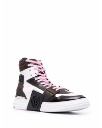 weiße und schwarze hohe Sneakers aus Leder von Philipp Plein