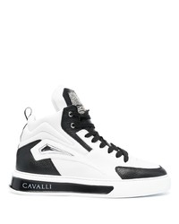 weiße und schwarze hohe Sneakers aus Leder von Roberto Cavalli