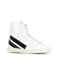 weiße und schwarze hohe Sneakers aus Leder von Saint Laurent