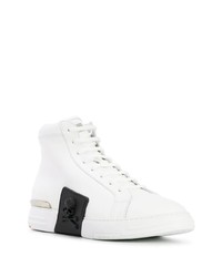 weiße und schwarze hohe Sneakers aus Leder von Philipp Plein