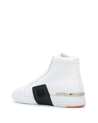 weiße und schwarze hohe Sneakers aus Leder von Philipp Plein