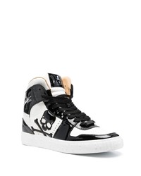 weiße und schwarze hohe Sneakers aus Leder von Philipp Plein