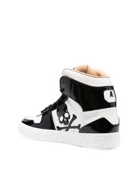 weiße und schwarze hohe Sneakers aus Leder von Philipp Plein