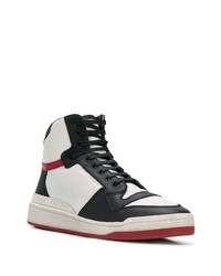 weiße und schwarze hohe Sneakers aus Leder von Saint Laurent