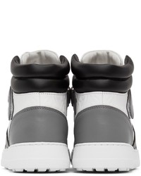 weiße und schwarze hohe Sneakers aus Leder von Salvatore Ferragamo