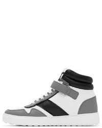 weiße und schwarze hohe Sneakers aus Leder von Salvatore Ferragamo