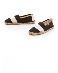 weiße und schwarze horizontal gestreifte Espadrilles von Soludos