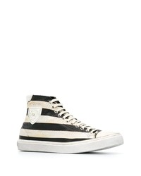 weiße und schwarze horizontal gestreifte hohe Sneakers aus Leder von Saint Laurent