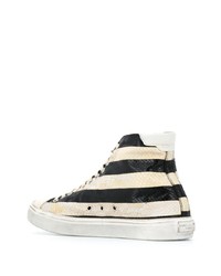 weiße und schwarze horizontal gestreifte hohe Sneakers aus Leder von Saint Laurent