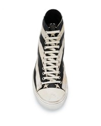 weiße und schwarze horizontal gestreifte hohe Sneakers aus Leder von Saint Laurent