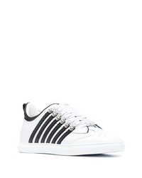 weiße und schwarze horizontal gestreifte Leder niedrige Sneakers von DSQUARED2