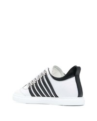 weiße und schwarze horizontal gestreifte Leder niedrige Sneakers von DSQUARED2