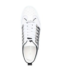 weiße und schwarze horizontal gestreifte Leder niedrige Sneakers von DSQUARED2