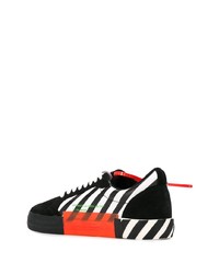 weiße und schwarze horizontal gestreifte Leder niedrige Sneakers von Off-White