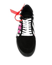 weiße und schwarze horizontal gestreifte Leder niedrige Sneakers von Off-White