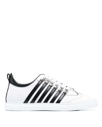 weiße und schwarze horizontal gestreifte Leder niedrige Sneakers von DSQUARED2