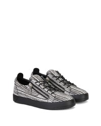 weiße und schwarze horizontal gestreifte Leder niedrige Sneakers von Giuseppe Zanotti