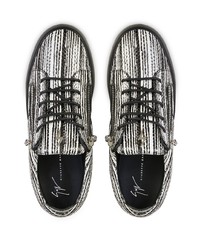 weiße und schwarze horizontal gestreifte Leder niedrige Sneakers von Giuseppe Zanotti